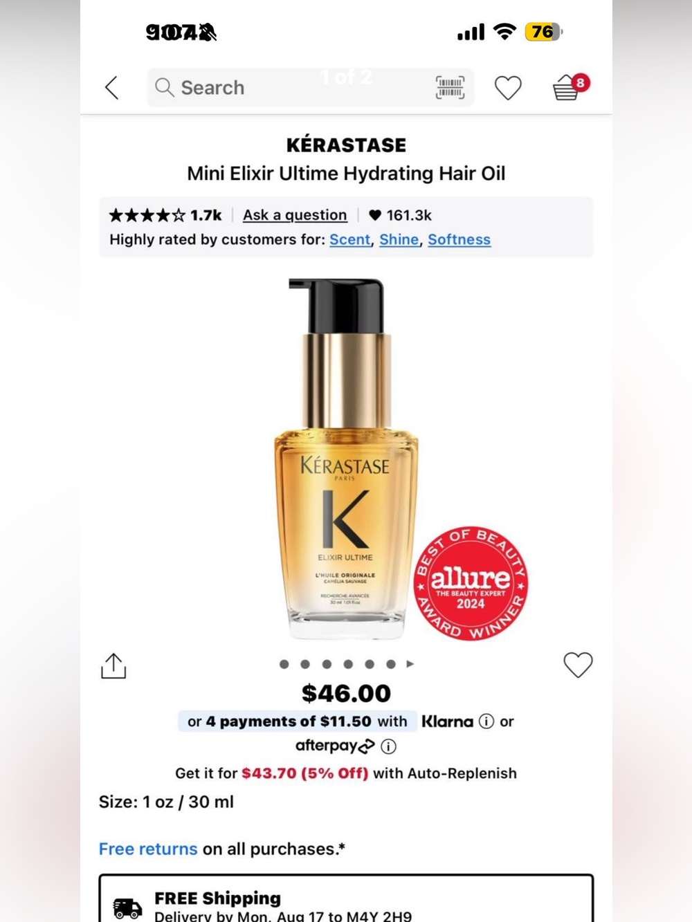 Kérastase Mini Elixir Ultime Hydrating Hair Oil